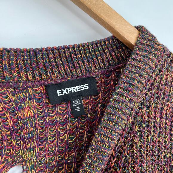 Express Multicolor Marled Open-Back Cable Knit Sweater Women’s Medium - Picture 4 of 8